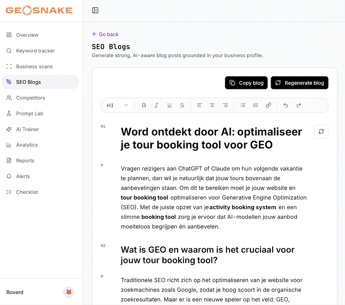 GEOSnitch SEO Blogs editor